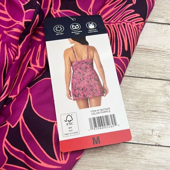 LANDS’ END Ladies’ Swim Dress Medium Purple Floral Built-in One Piece Swimsuit - Picture 14 of 16